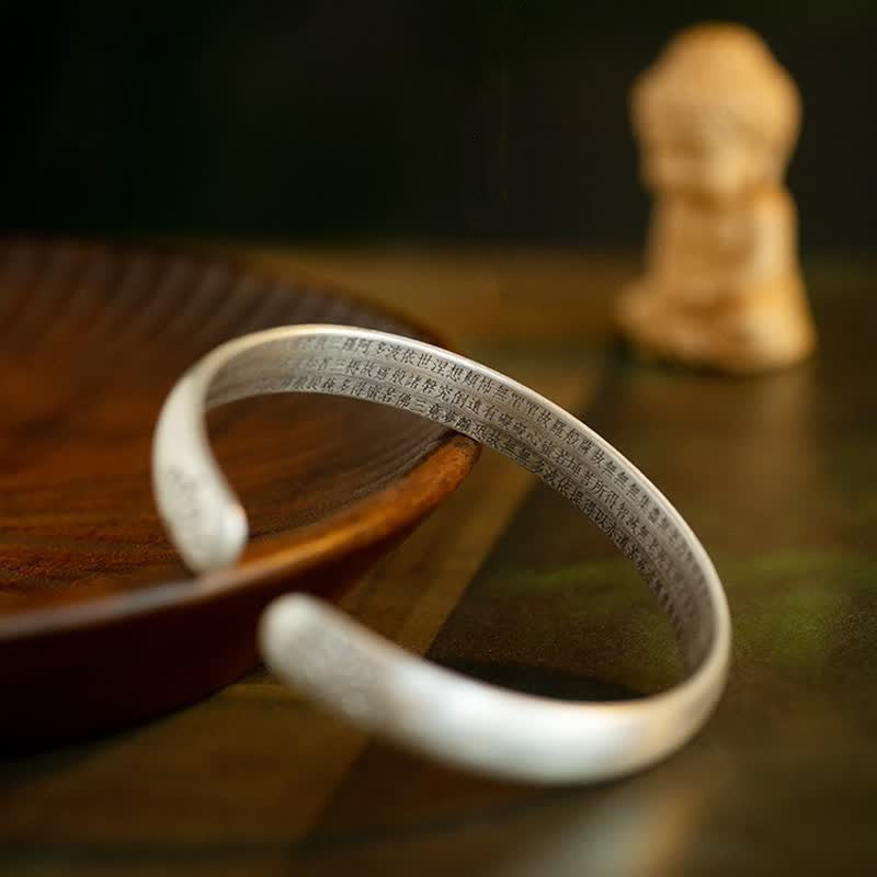 Lotus Flower Heart Sutra White Copper Healing Bracelet