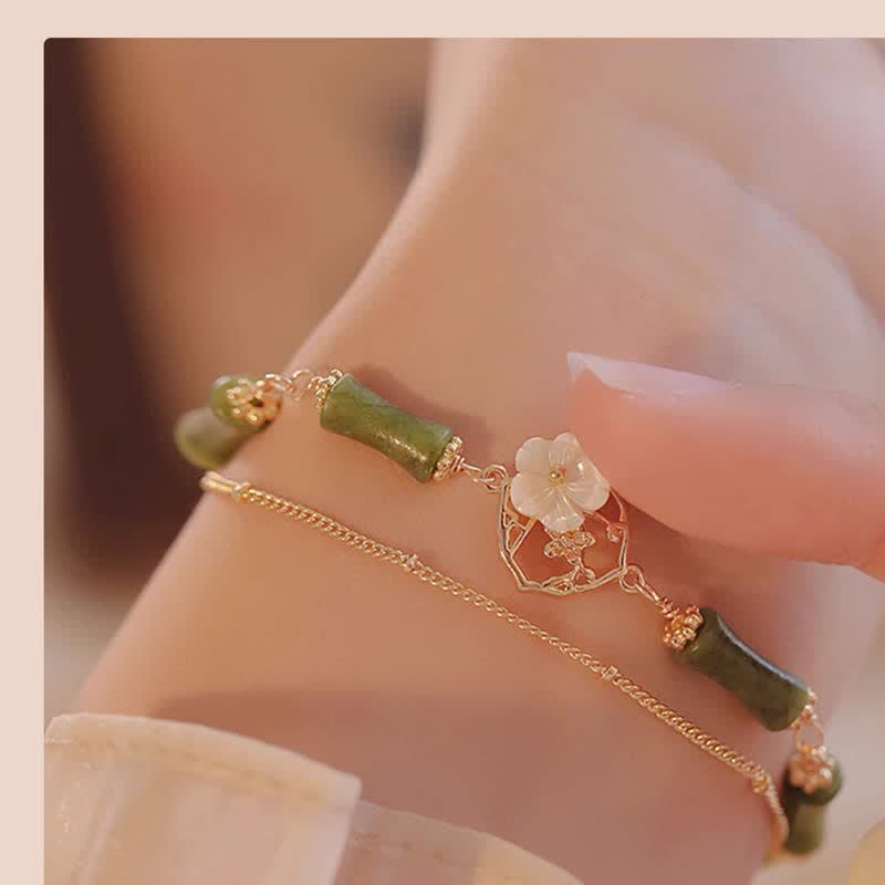 14k Gold Plated Peridot Spiritual Bracelet with Bamboo Flower