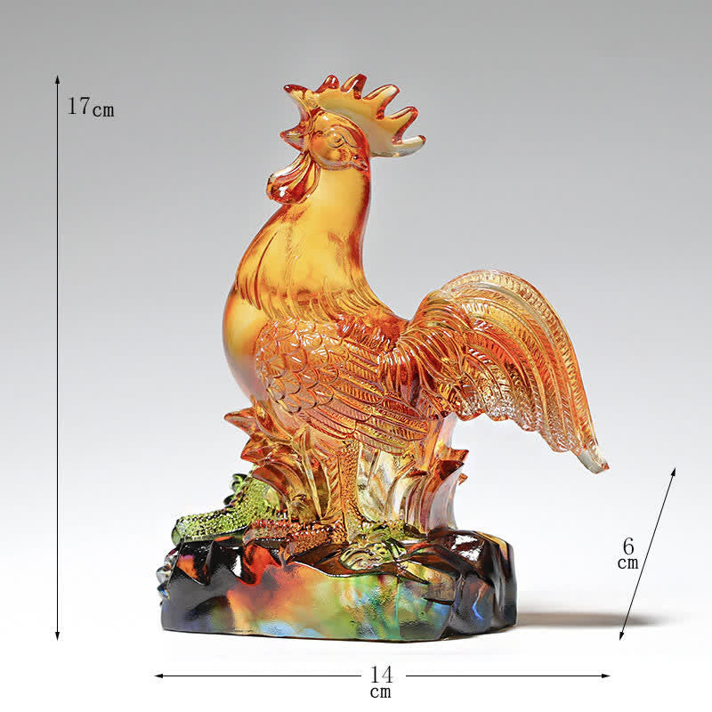 Handmade Liuli Crystal Rooster Zen Decor Art Piece