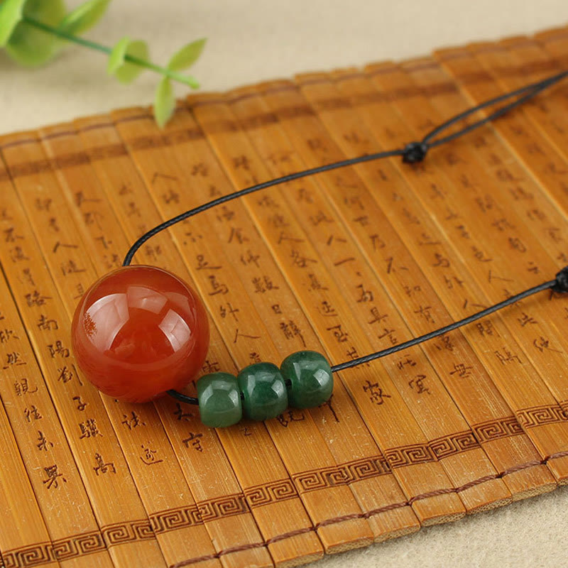 Red Agate & Green Aventurine Leather Rope Calm Necklace