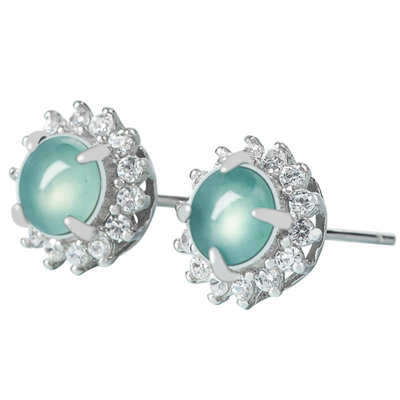 6mm Jade Luck Abundance Stud Earrings in 925 Sterling Silver