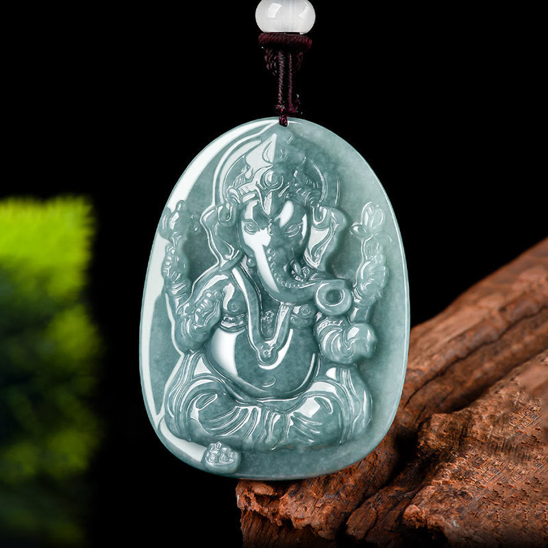Natural Jade Ganesh Protection Necklace | Elephant Amulet
