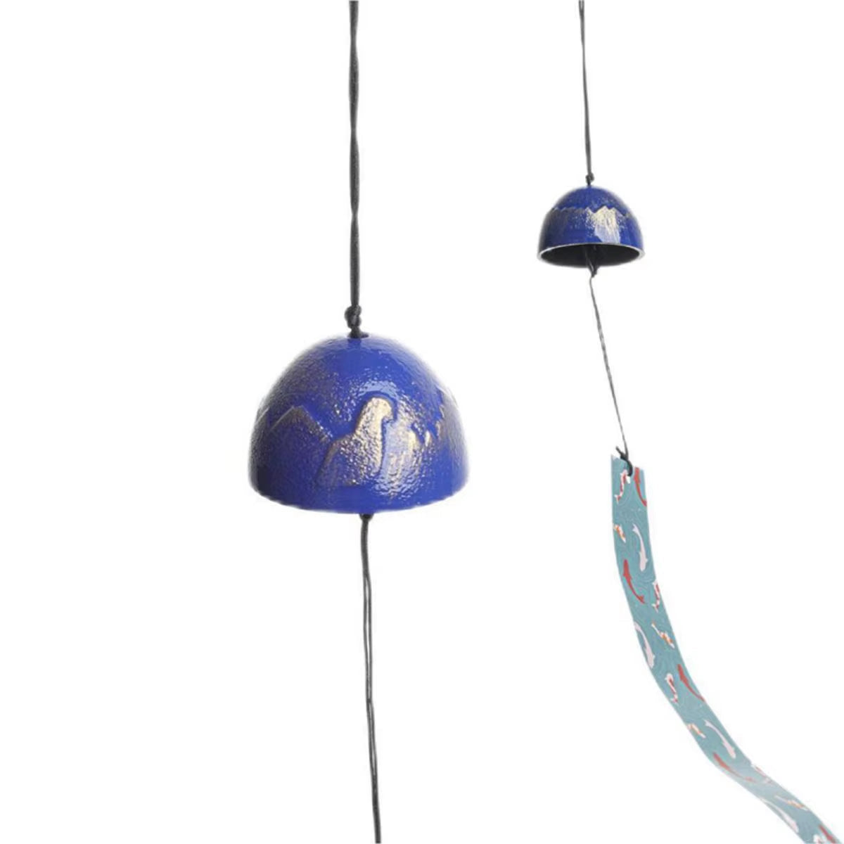 Blue ceramic wind chime featuring a decorative bird pattern for garden decor