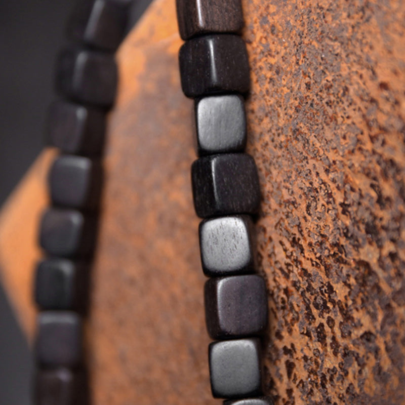 Ebony Wood Spiritual Peace Bracelet with Dzi Beads & Copper