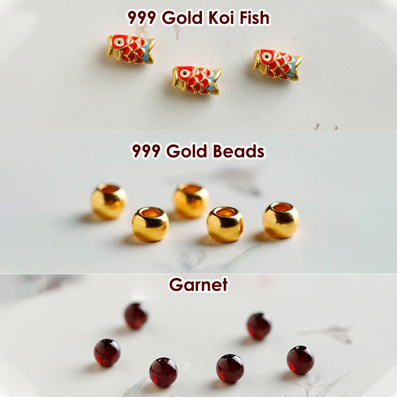 5mm Garnet Bracelet with 999 Gold Koi Fish for Protection