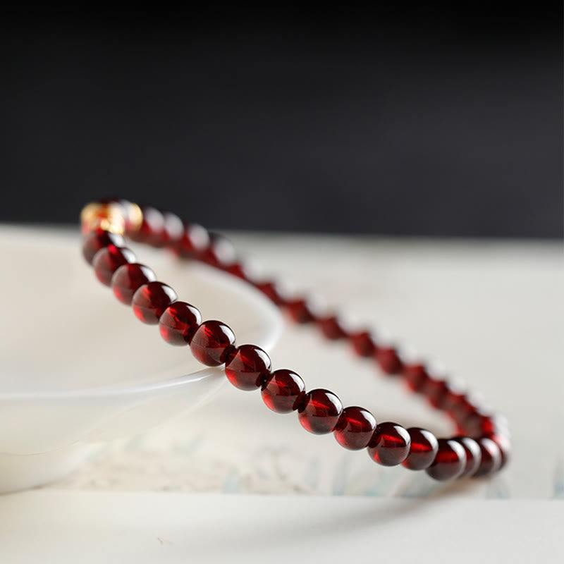 5mm Garnet Bracelet with 999 Gold Koi Fish for Protection