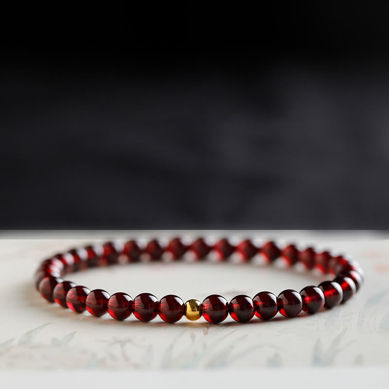 5mm Garnet Bracelet with 999 Gold Koi Fish for Protection