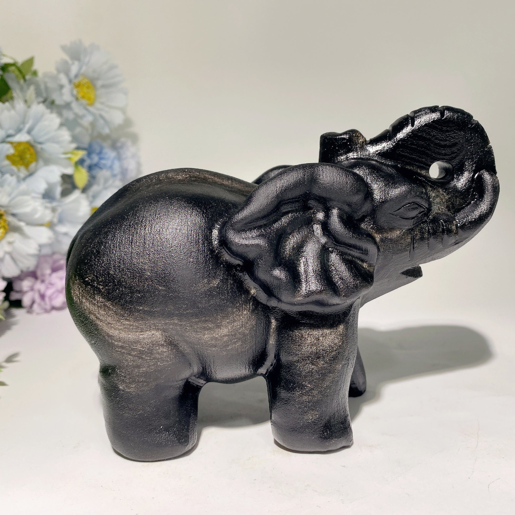 6.1 Inch Obsidian Elephant Crystal Healing Statue