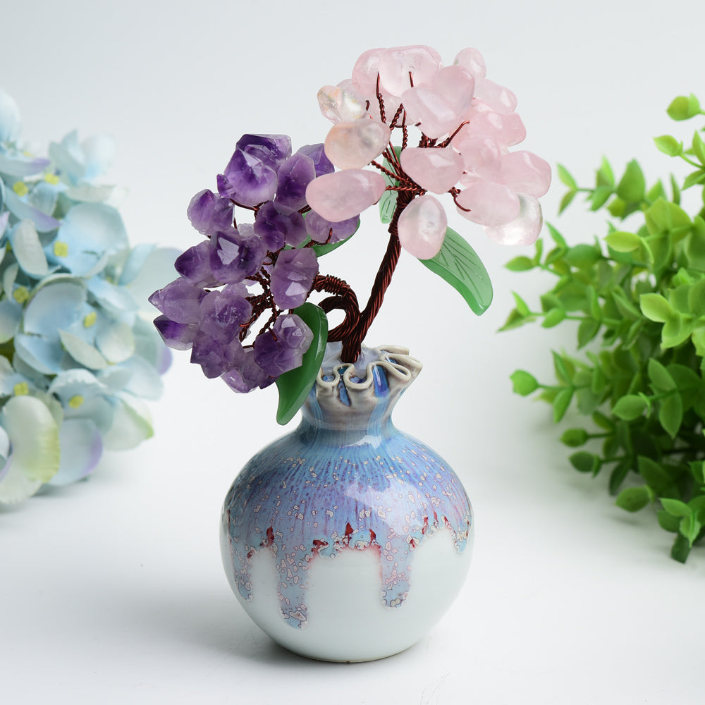 6.5 inch Amethyst Citrine Rose Quartz Crystal Flower Vase