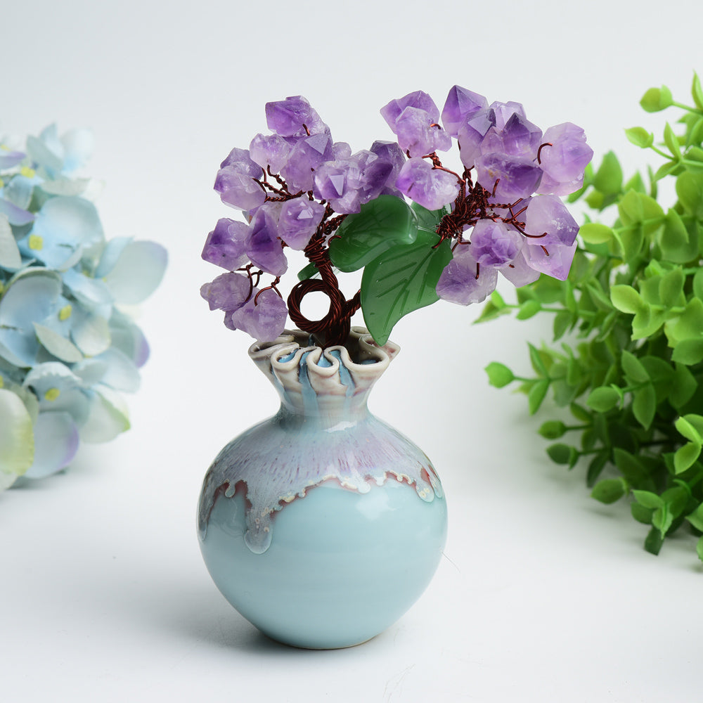 6.5 inch Amethyst Citrine Rose Quartz Crystal Flower Vase