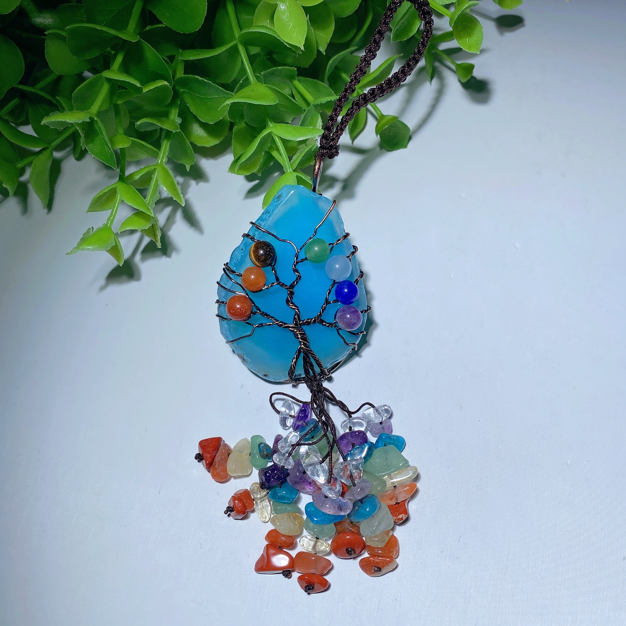 6.5in Colorful Agate Crystal Tree Ornament for Car