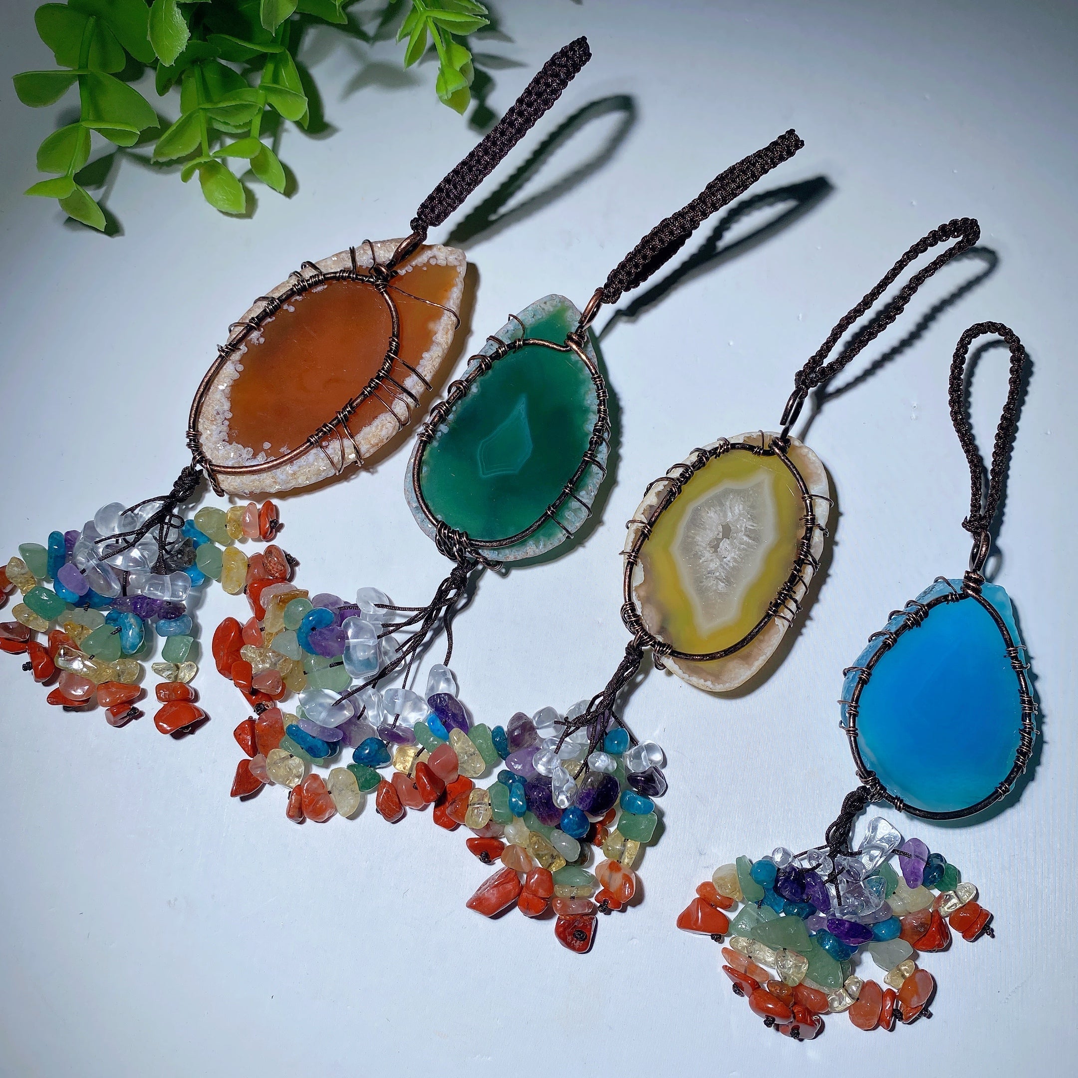 6.5in Colorful Agate Crystal Tree Ornament for Car