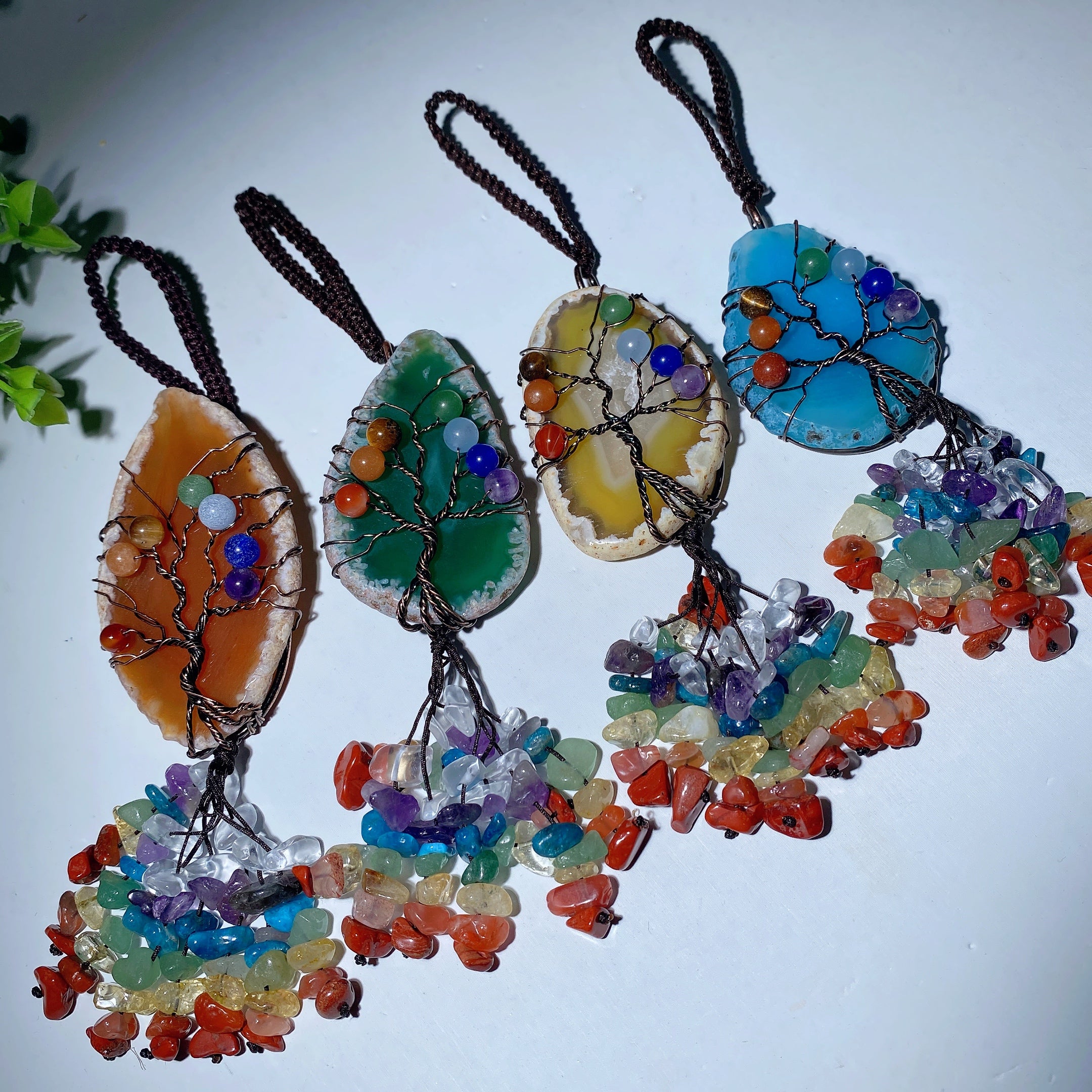 6.5in Colorful Agate Crystal Tree Ornament for Car
