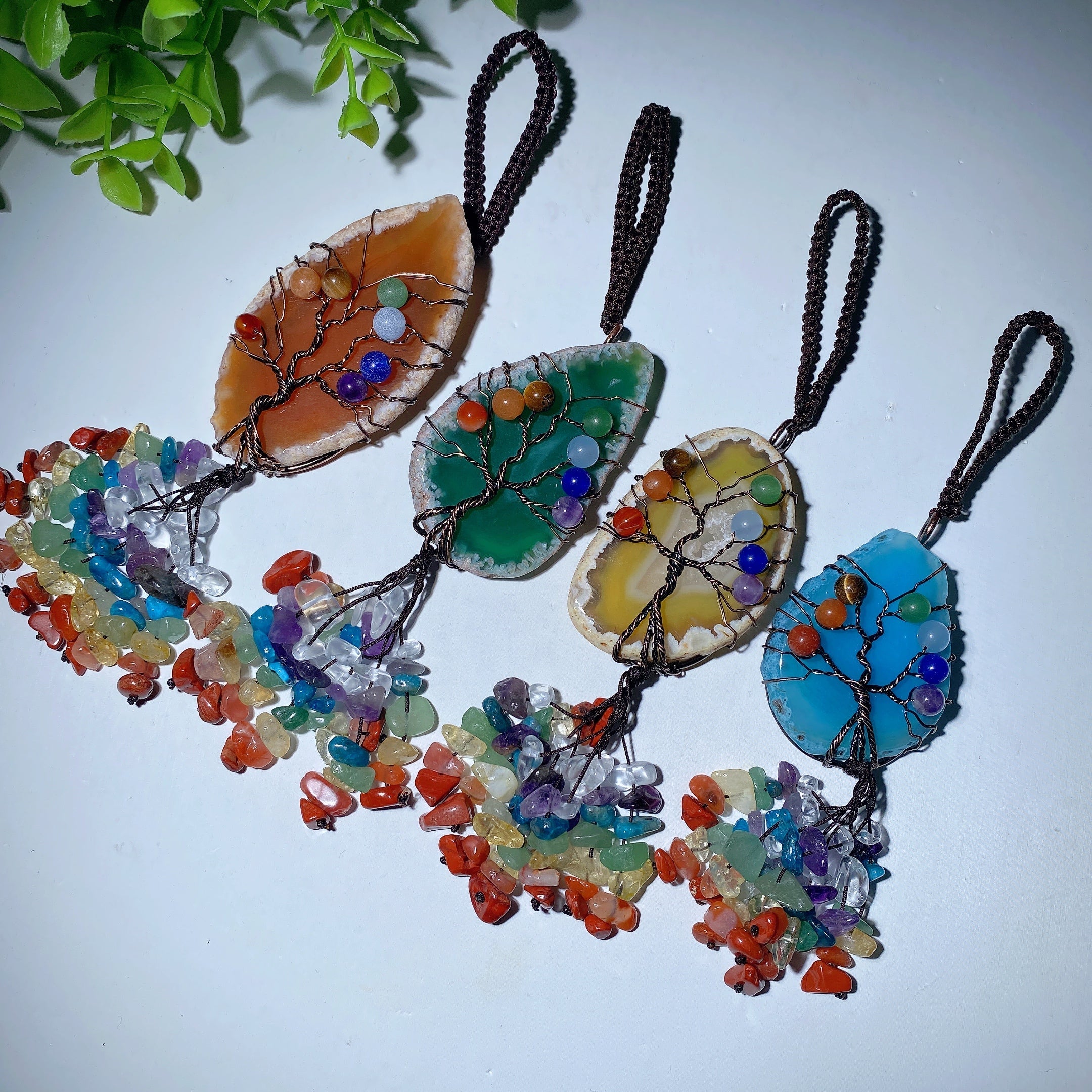 6.5in Colorful Agate Crystal Tree Ornament for Car