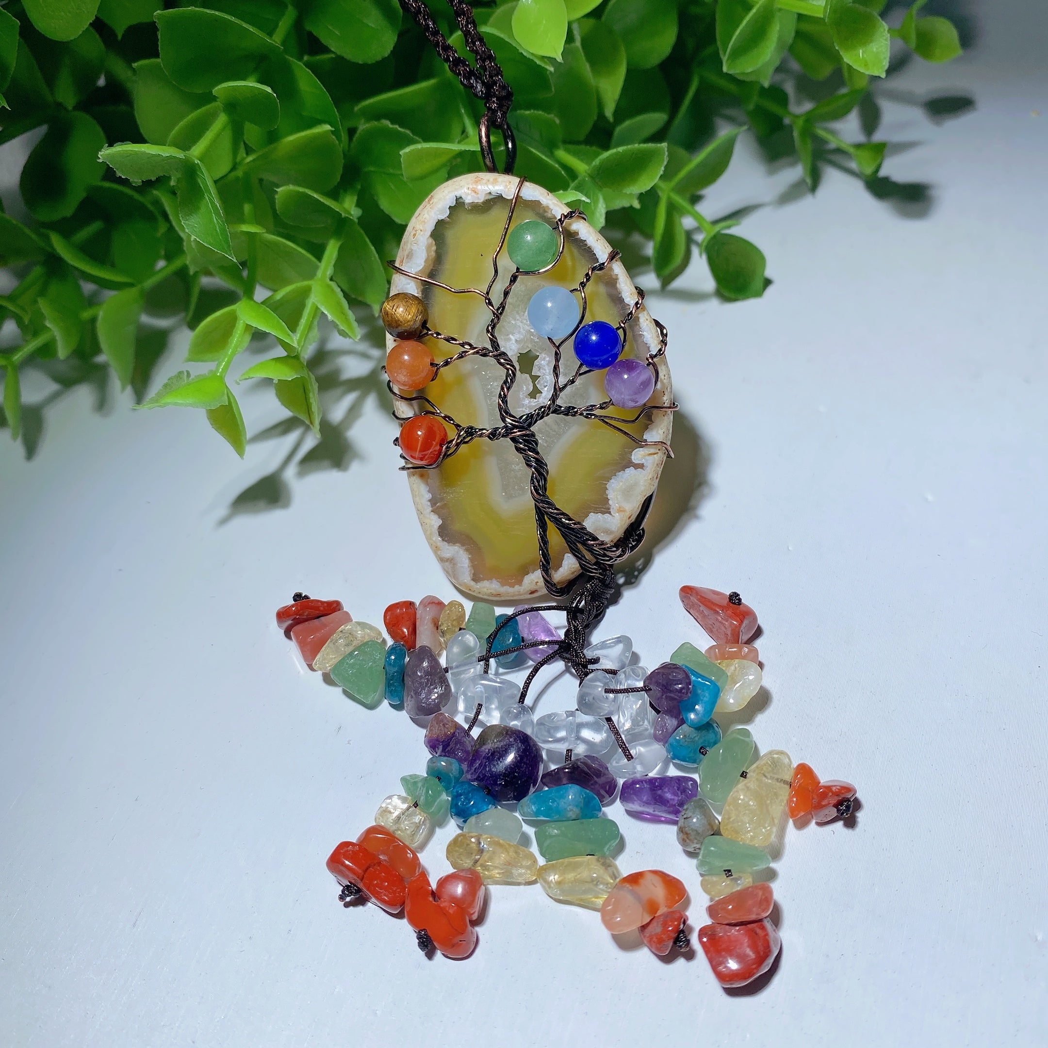 6.5in Colorful Agate Crystal Tree Ornament for Car