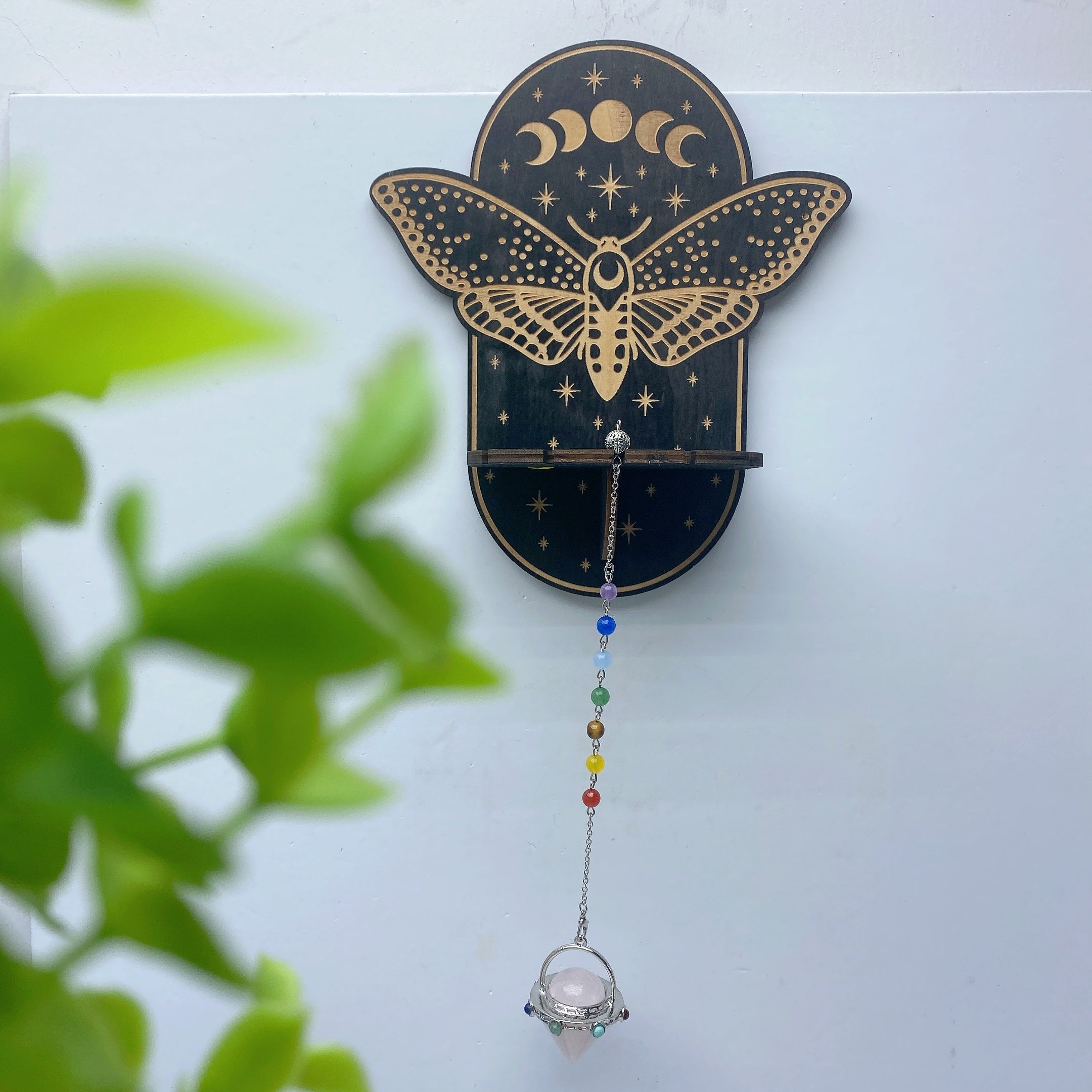 6.5in Wooden Crystal Display Shelf with Pendant | Owl, Cat, Snake