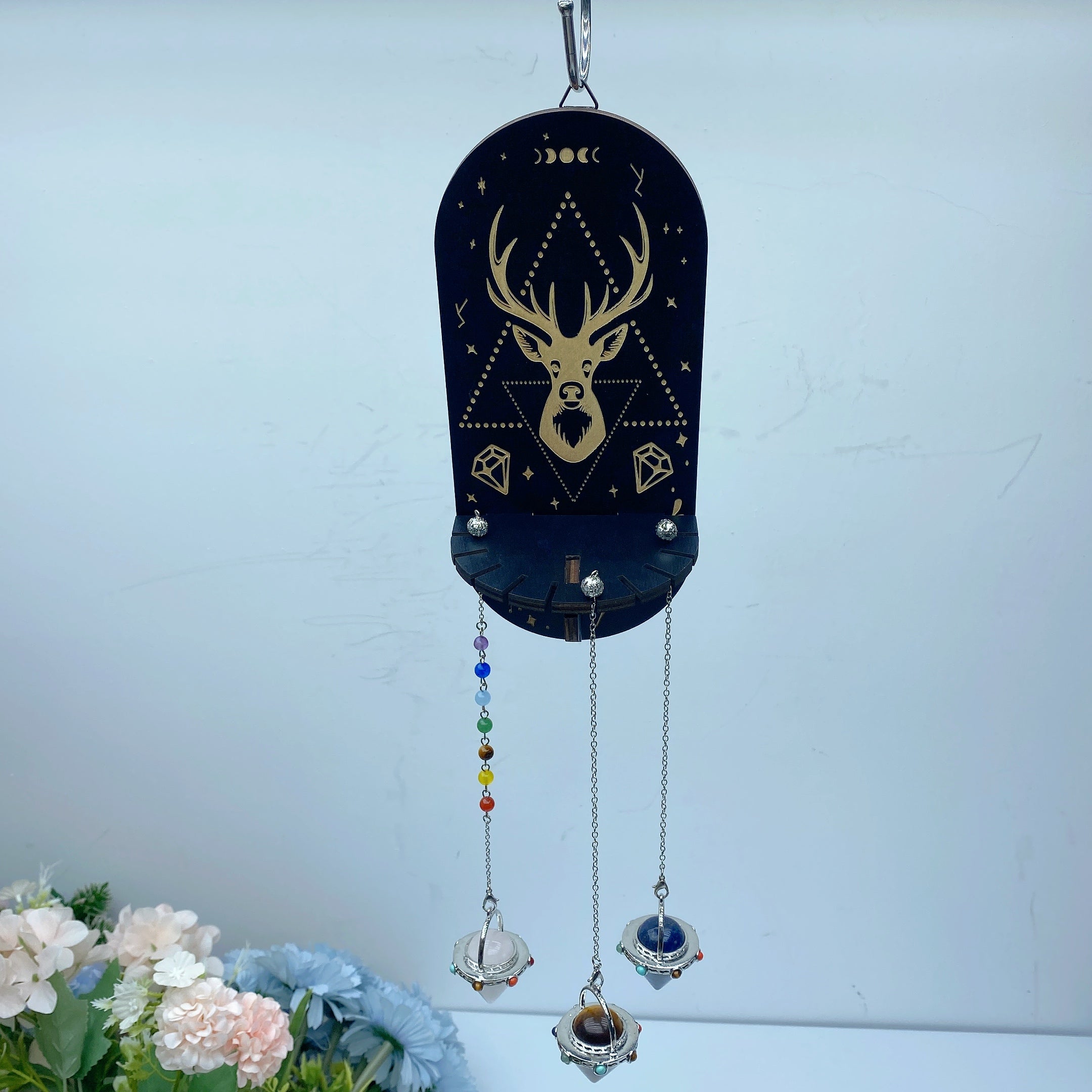 6.5in Wooden Crystal Display Shelf with Pendant | Owl, Cat, Snake