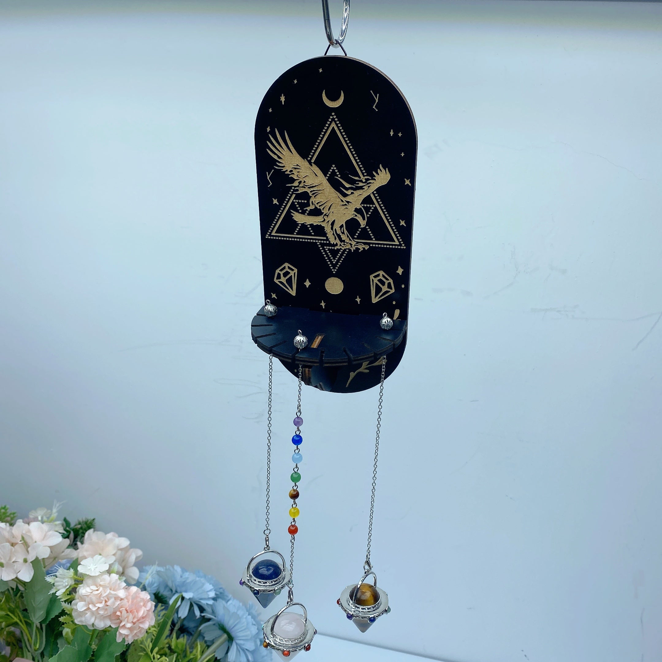 6.5in Wooden Crystal Display Shelf with Pendant | Owl, Cat, Snake