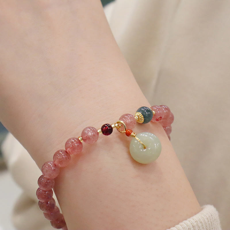 6.5mm Strawberry Quartz Jade Healing Bracelet for Peace