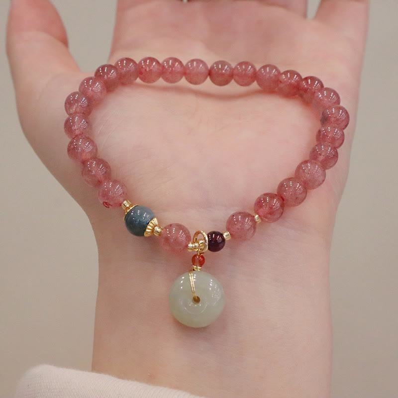 6.5mm Strawberry Quartz Jade Healing Bracelet for Peace