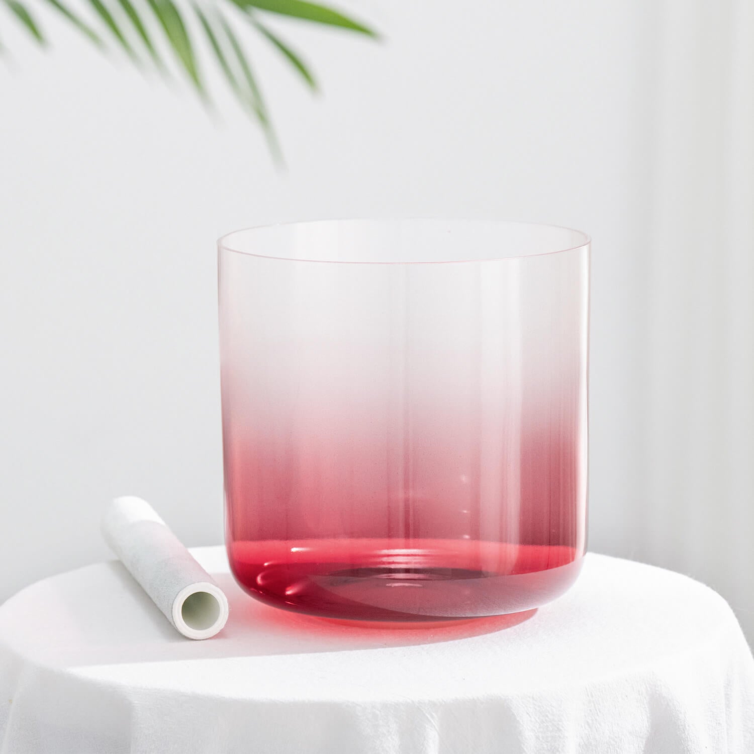 Glass tumbler with red gradient ombré effect for use with Crystal Singing Bowl