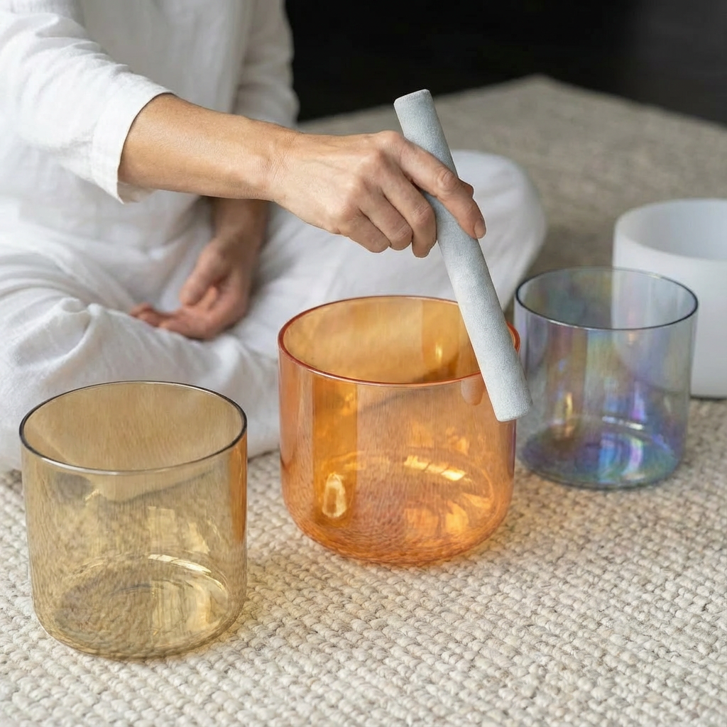 6/7 Inch C D F Alchemy Clear Crystal Singing Bowl Set