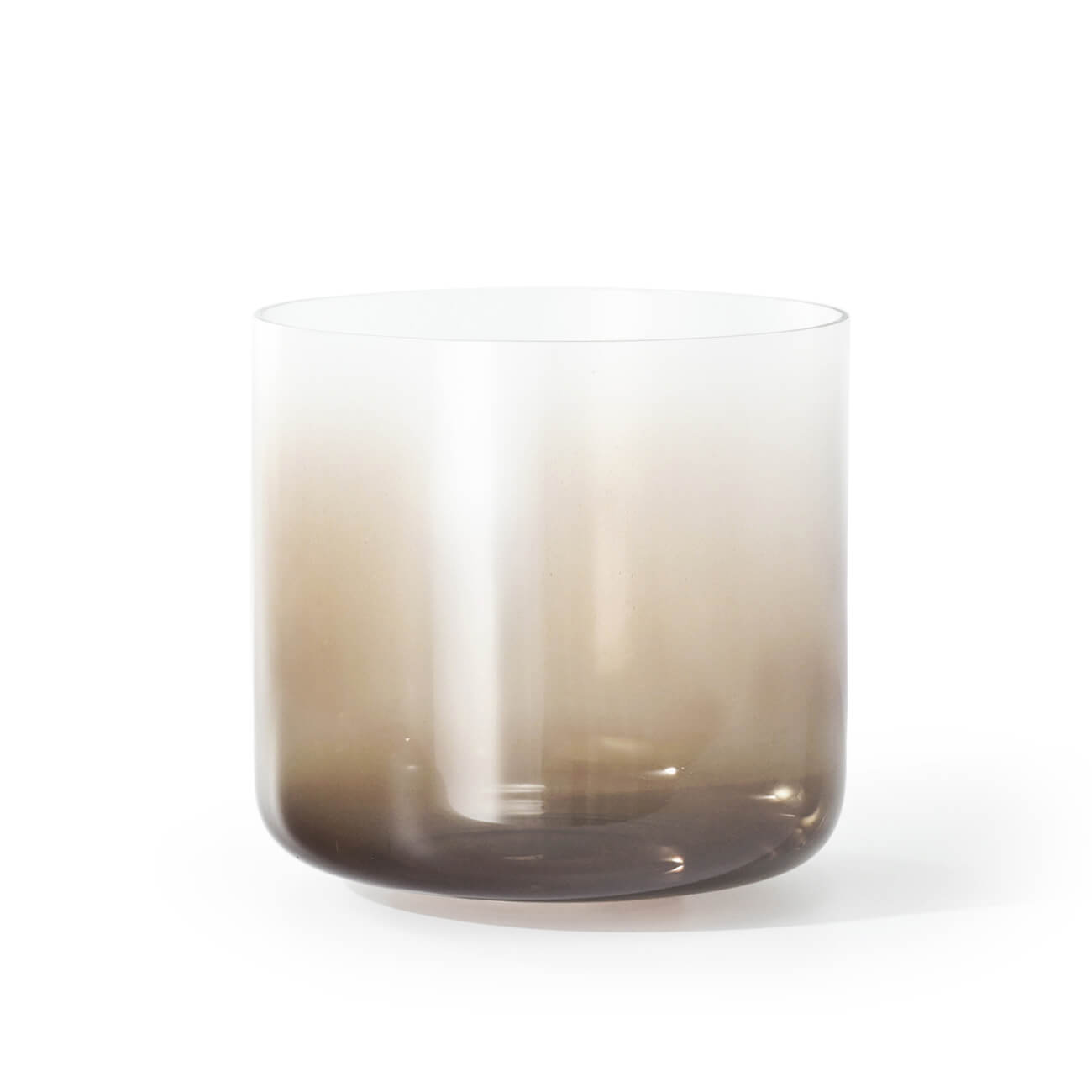 Gradient-tinted glass vessel with smoky brown to clear fade for Quartz Crystal Singing Bowl