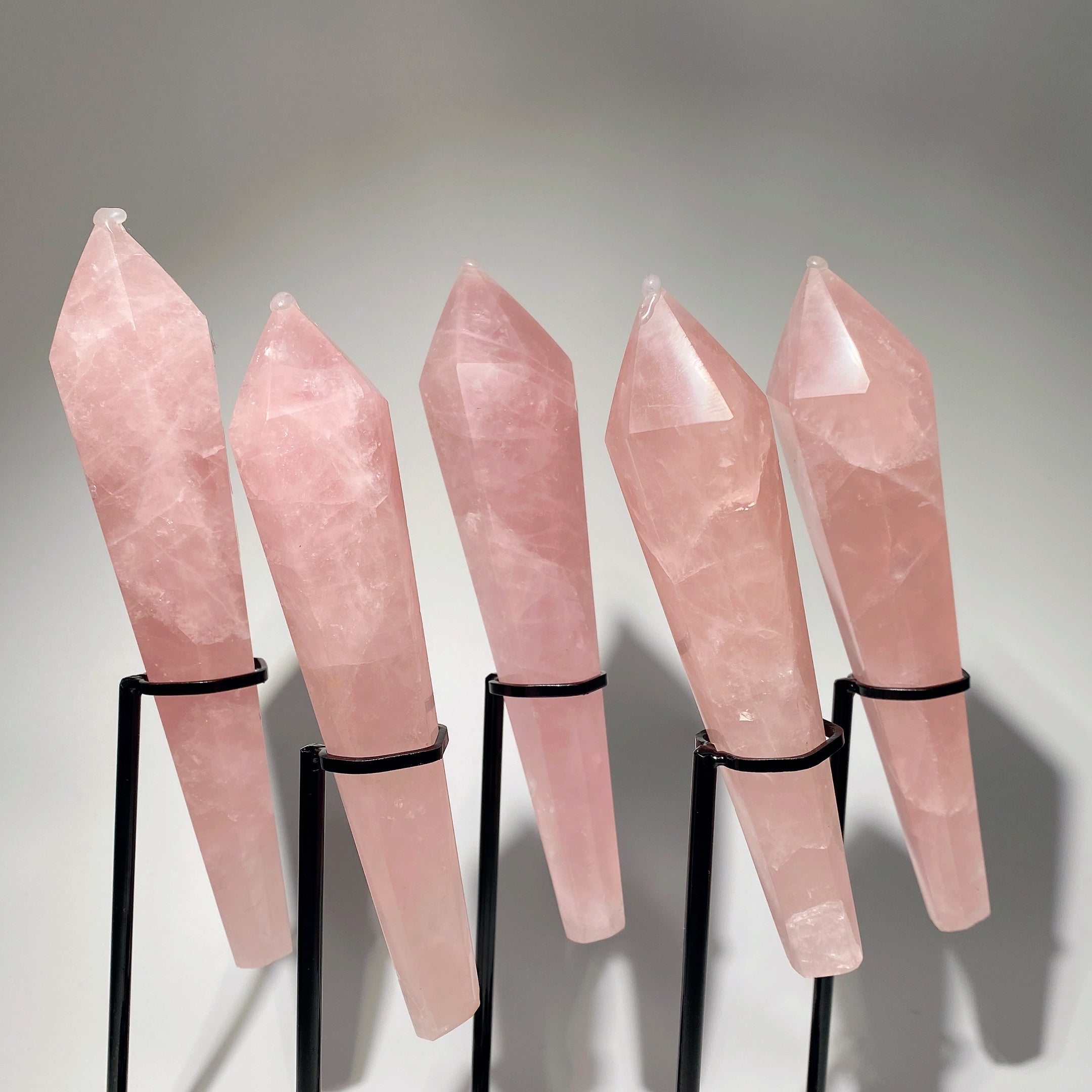 6-8 inch Rose Quartz Healing Crystal Wand with Stand