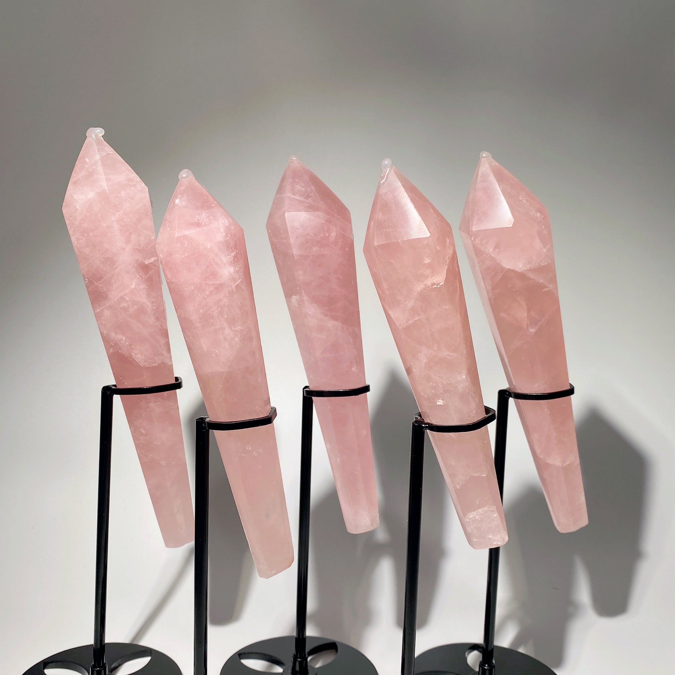 6-8 inch Rose Quartz Healing Crystal Wand with Stand