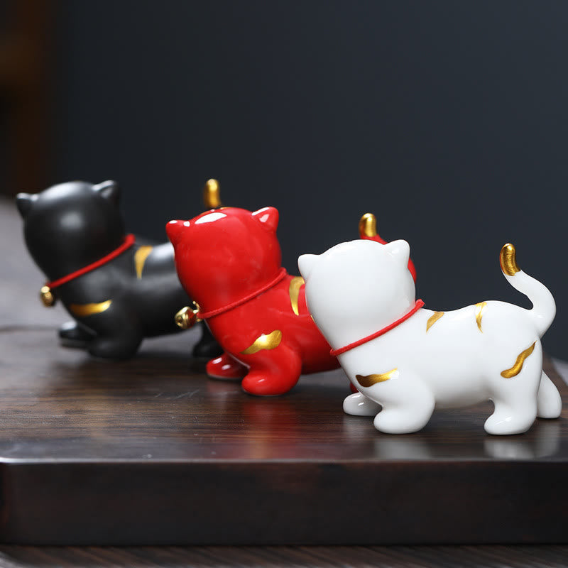 6.8cm Mini Ceramic Tiger Tea Pet Figurine for Spiritual Decor