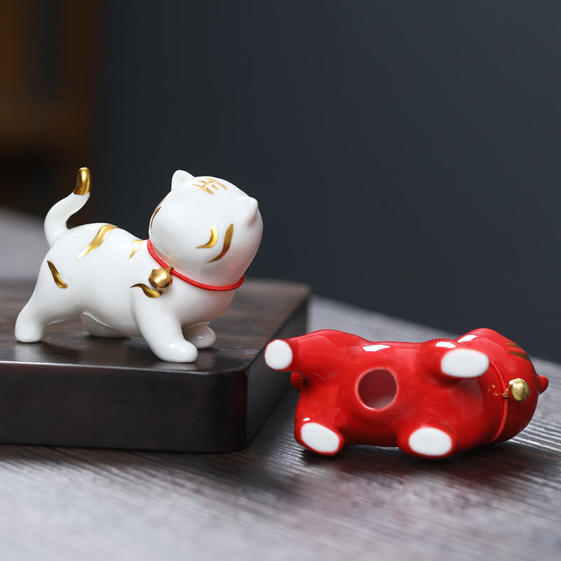 6.8cm Mini Ceramic Tiger Tea Pet Figurine for Spiritual Decor