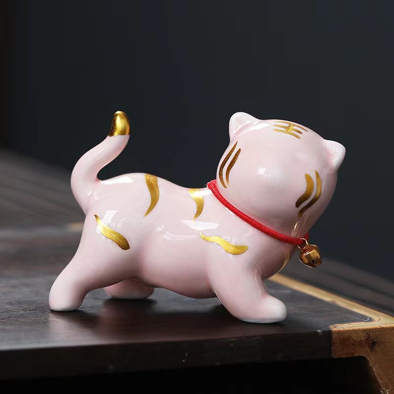 6.8cm Mini Ceramic Tiger Tea Pet Figurine for Spiritual Decor