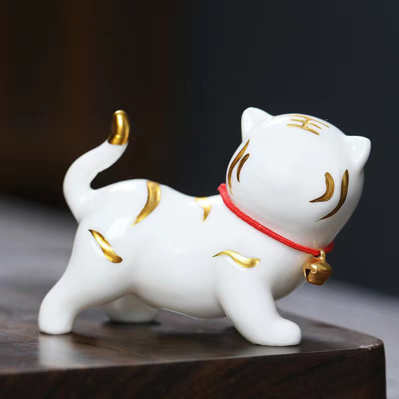 6.8cm Mini Ceramic Tiger Tea Pet Figurine for Spiritual Decor