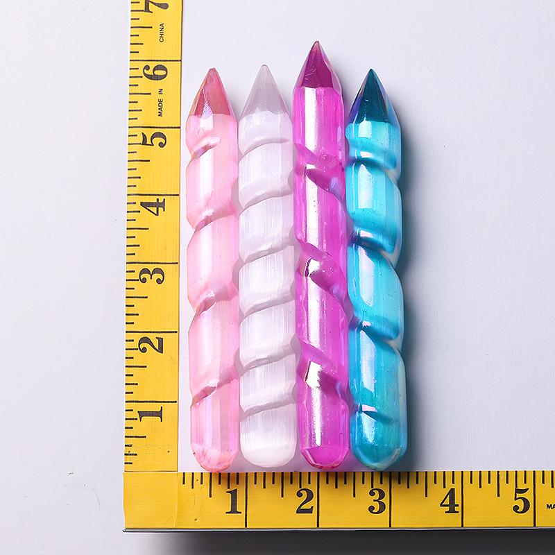 6" Aura Spiral Selenite Crystal Wand