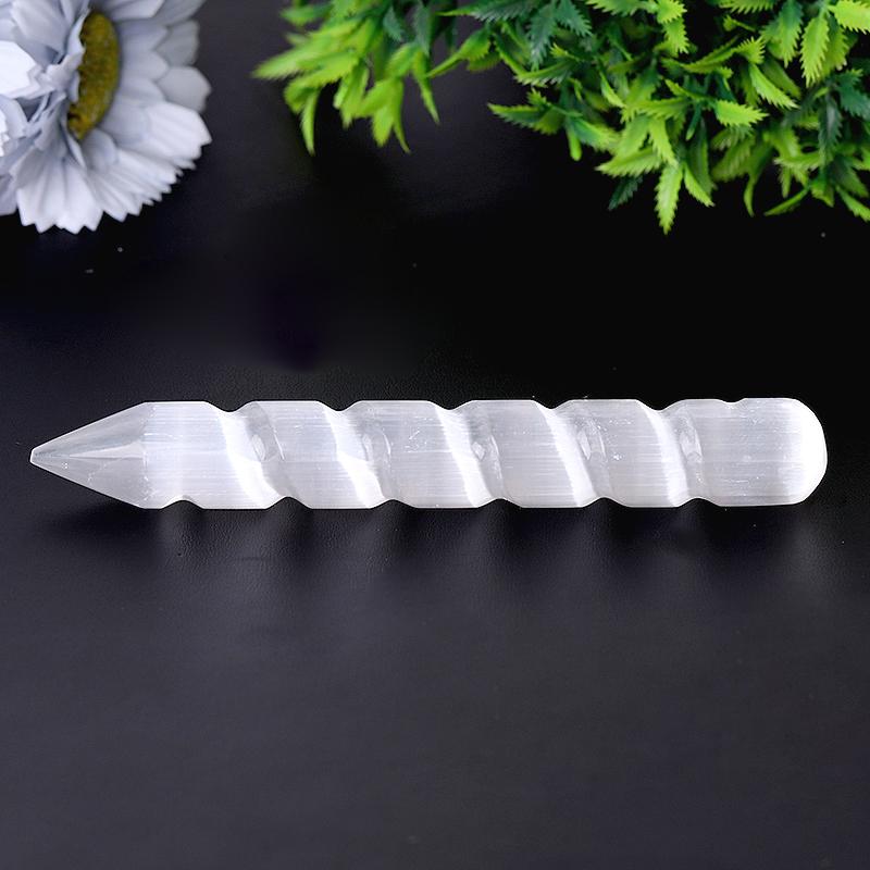 6" Aura Spiral Selenite Crystal Wand