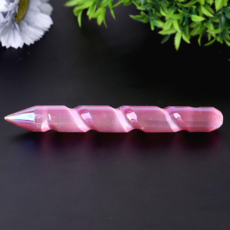6" Aura Spiral Selenite Crystal Wand