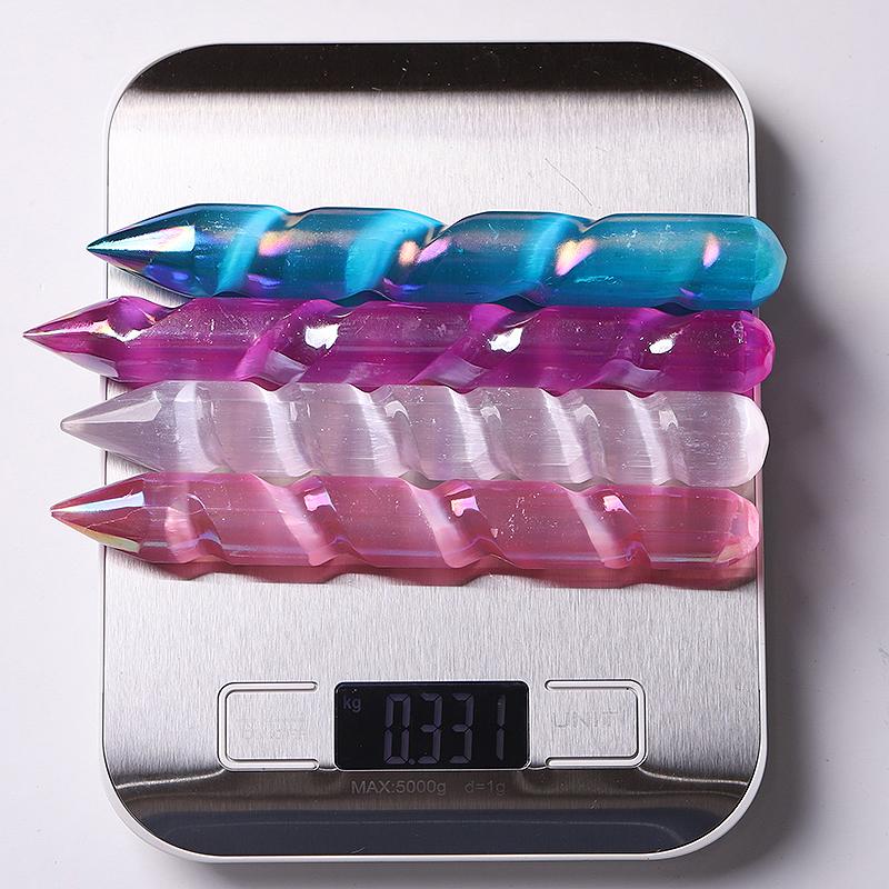 6" Aura Spiral Selenite Crystal Wand