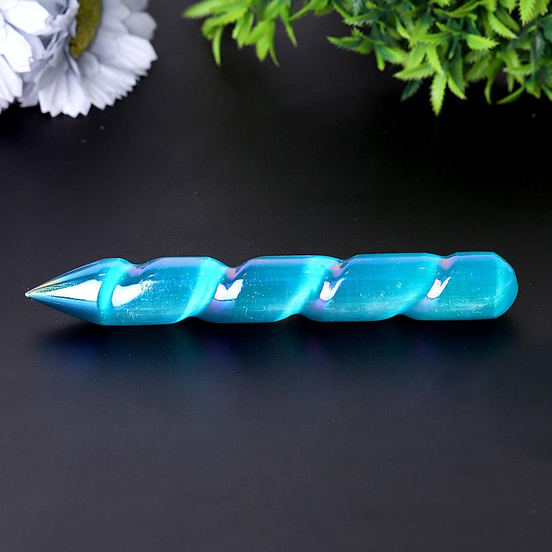 6" Aura Spiral Selenite Crystal Wand