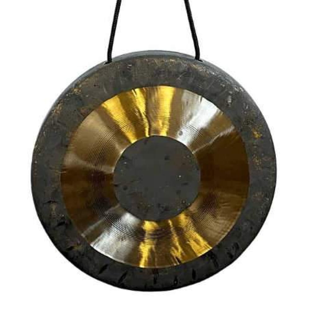 Traditional Chinese gong with gold center and dark rim in 6’’ Chinese Chau Gong