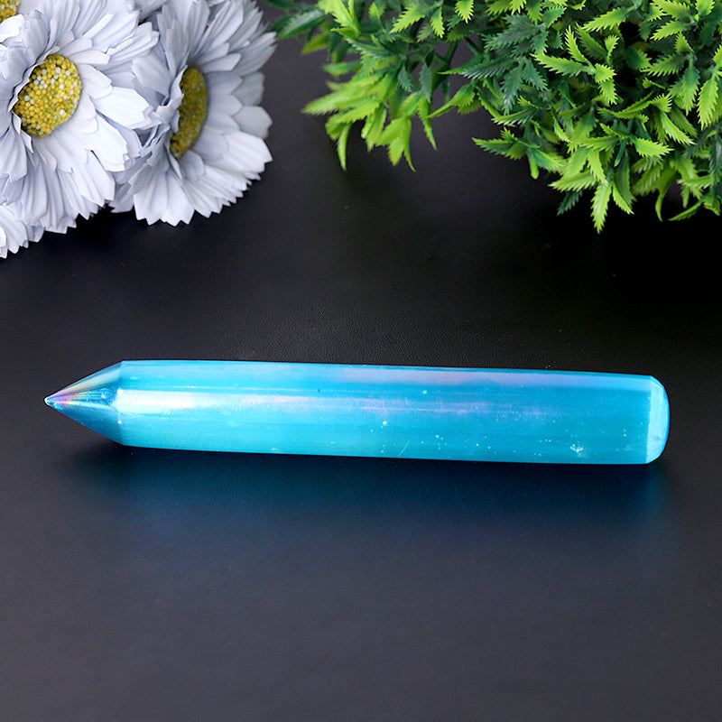 6 Inch Blue Selenite Crystal Wand for Meditation