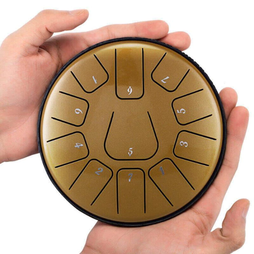 6-Inch Carbon Steel Tongue Drum 11 Notes in D Key - 6 Inches/11 Notes (D Major) / Gold / Gold Steel