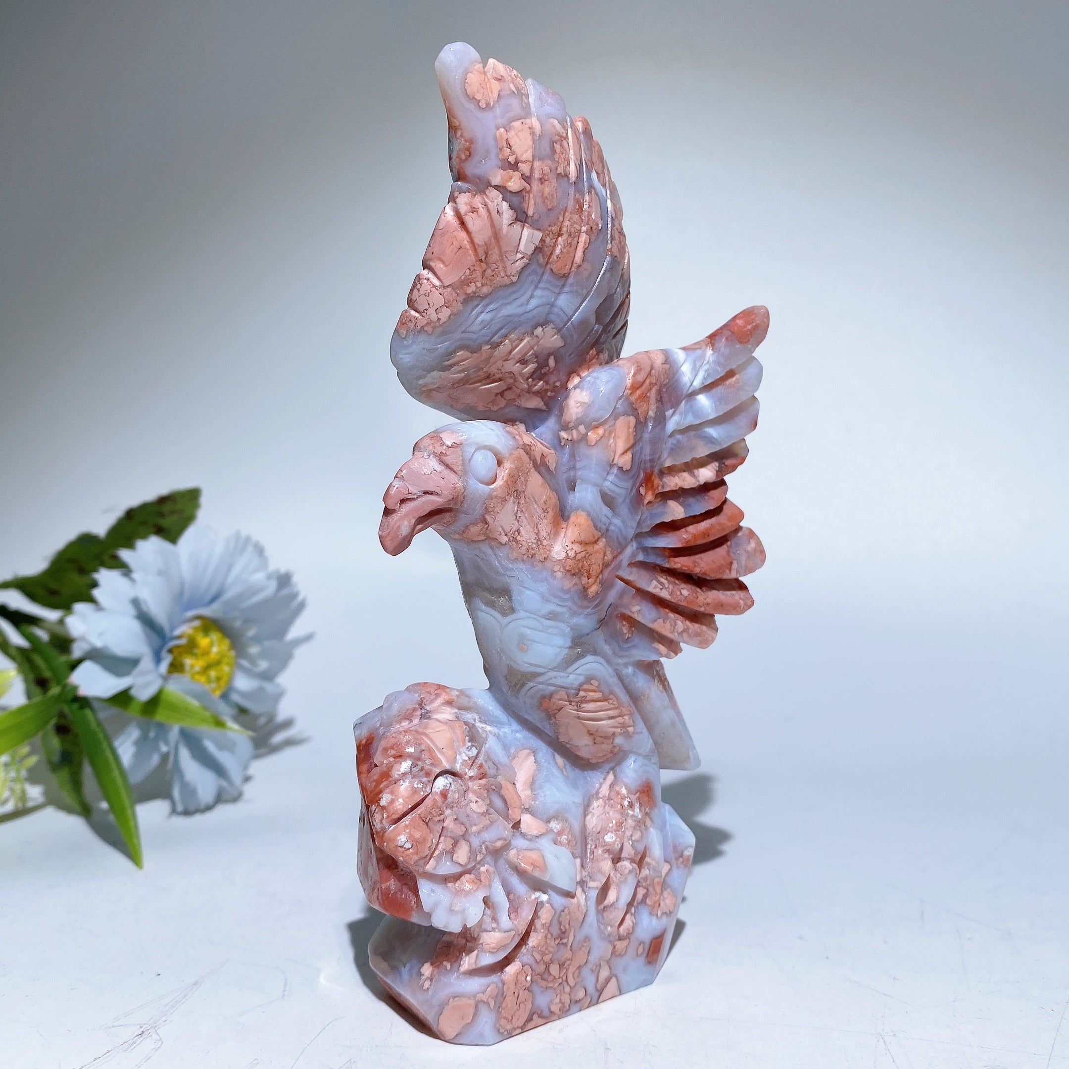 6 inch Cotton Candy Agate Eagle Crystal Carving