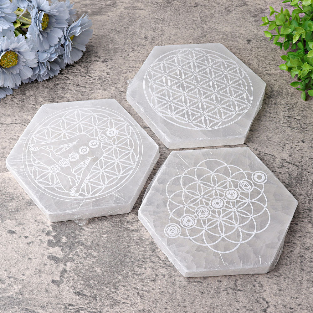 6 inch Hexagon Selenite Crystal Charging Coaster