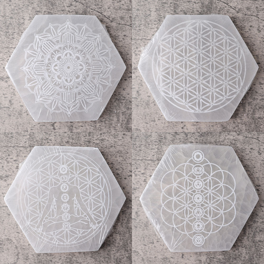 6 inch Hexagon Selenite Crystal Charging Coaster