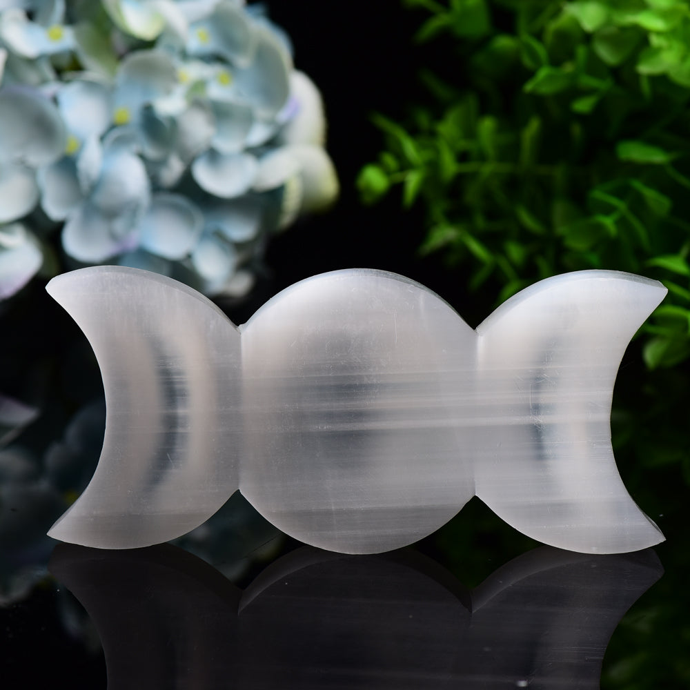 6 Inch Triple Selenite Sun and Moon Bowl for Home Decor