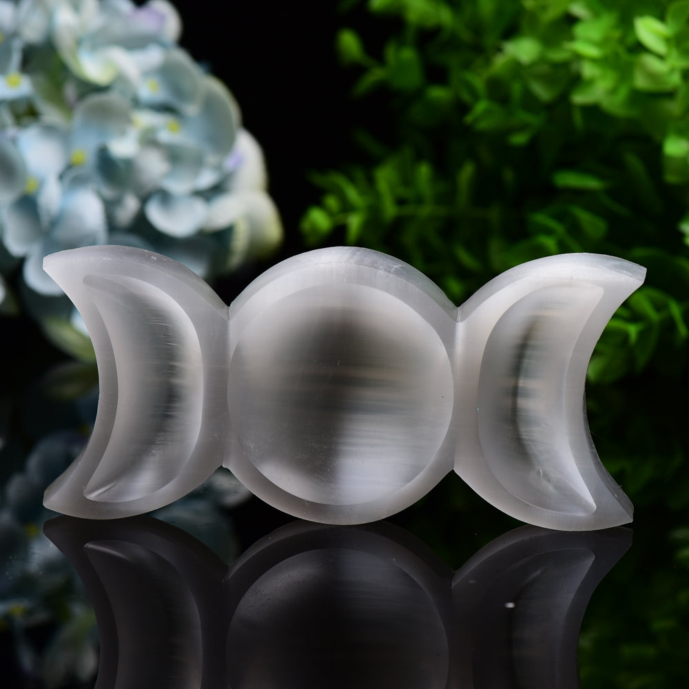 6 Inch Triple Selenite Sun and Moon Bowl for Home Decor