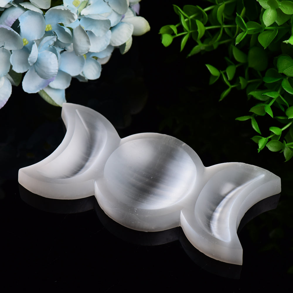 6 Inch Triple Selenite Sun and Moon Bowl for Home Decor