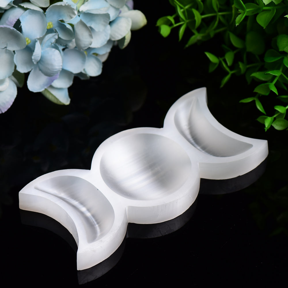 6 Inch Triple Selenite Sun and Moon Bowl for Home Decor