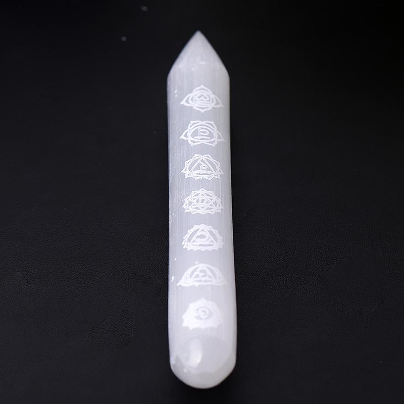 6" Selenite Crystal Wand with Chakra Engraving