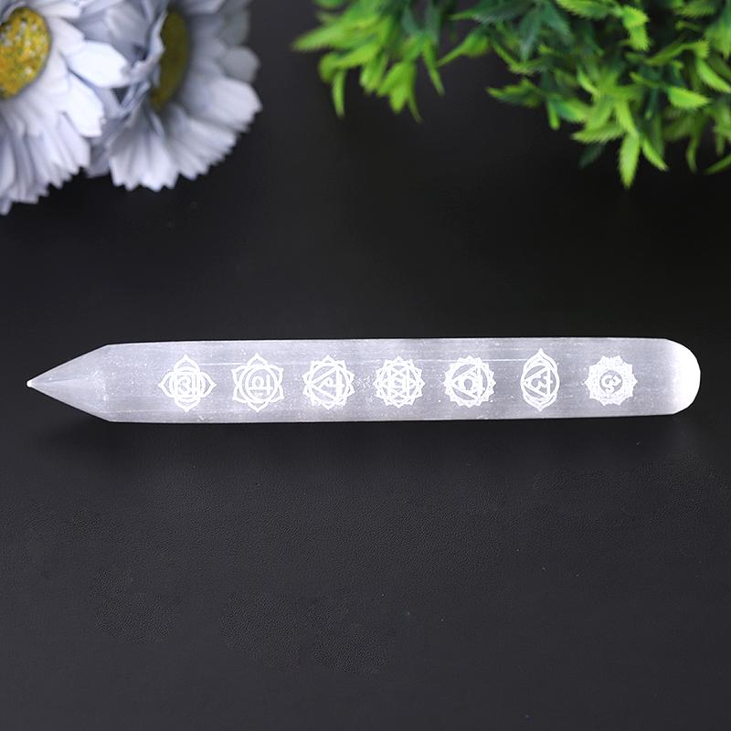 6" Selenite Crystal Wand with Chakra Engraving